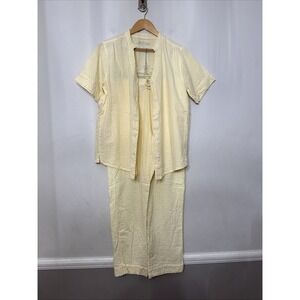 Vermont Country Store Pajama Set Yellow White Stripe Seersucker Woman Sleep Pjs